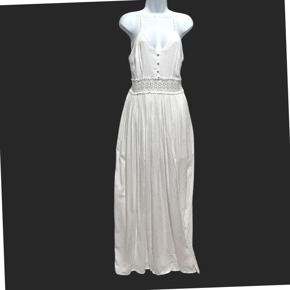 Pink Lily‎ Boho Cottage Maxi Dress M White Lace Waist Fairy Ethereal Festival